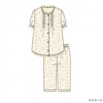 ギャルソンヌ　レディスパジャマ　梨地ジャガード　花柄　ピンタック前開き　5分袖　クリーム　171086　Mサイズ