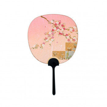日本製 MADE IN JAPAN 金彩京うちわ 並型 桃地桜 2092