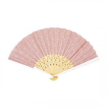 大西賢製販 Ripple  レディース刺繍扇子 21cm・扇子袋セット  コットンレース PK SGF32-A02