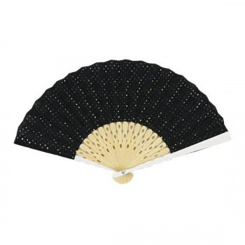大西賢製販 Ripple  レディース刺繍扇子 21cm・扇子袋セット  コットンレース BK SGF32-A03