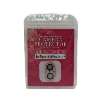 TMFW iPhone16Plus カメラガラスプロテクター キラキラ ピンクゴールド TM-IP16-CP04PG