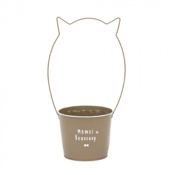 大橋新治商店 ねこかん ブリキポット ねこみみ 持ち手付き D4号 ブラウン 30-3846