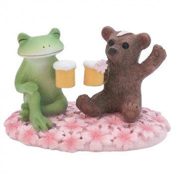 ティーライフ コポー 置物 花見酒をするカエルとクマ 621633