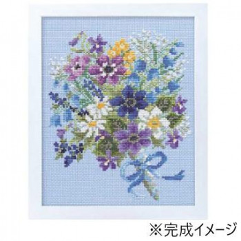 ししゅうキット　7283(ブルー)　やさしい花刺しゅう額　スイートフラワー