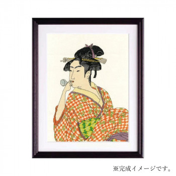 ししゅうキット　7185(ベージュ)　「日本の美」名作選　ポペンを吹く娘