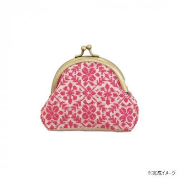 オリムパス　日本の伝統刺繍　こぎんキット　がま口ポーチ　丸型(ベージュ)　36