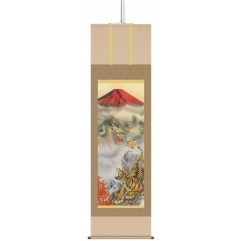 江藤草淳掛軸（尺三）「龍虎雷轟厄除図」　12629